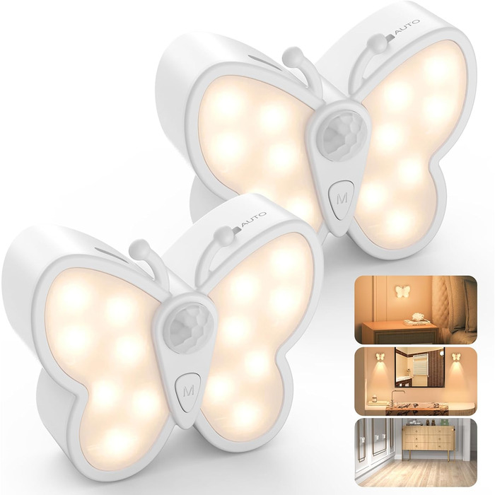 Нічник з датчиком руху, 2 шт., LED, диміруємий, 3 кольори, USB, для дитячої кімнати, коридору, сходів, спальні, ванної