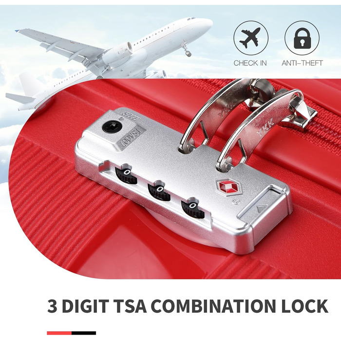 Валіза на 4 колесах, міцна та легка, з TSA-замком та YKK-блискавкою, тихі колеса, ручна поклажа з косметичною сумкою (Червоний)