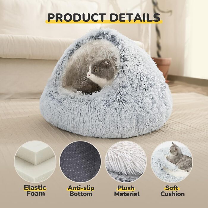 CATISM Cat Bed Washable Cat Sleeping Place for Cats Plush Pet Cat Head Pillow Cat Cushion Fluffy Kitten Puppy Snuggle Bed Pet Bed Grey