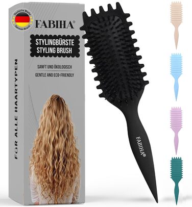 Щітка для волосся Lockenbürste Premium - для кучерявого волосся, біо-щітка з щетиною дикого кабана, оригінальна 3-в-1 для створення локонів (чорна)