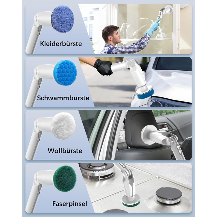 Leebein Electric Cleaning Brush, 2024 New Spin Scrubber with 8 Interchangeable Brush Heads, Remote Control, Adjustable Long Handle 38-132CM & 2 Speeds and for Bathroom/Kitchen