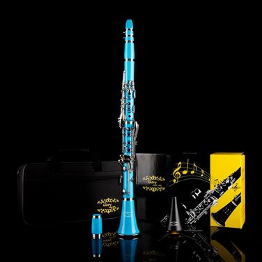 Кларнет Glory GLY-CLAGN професійний ебонітовий Bb з аксесуарами (10 вставок, стійка, кейс, щітки) - зелений (світло-блакитний/сріблястий)