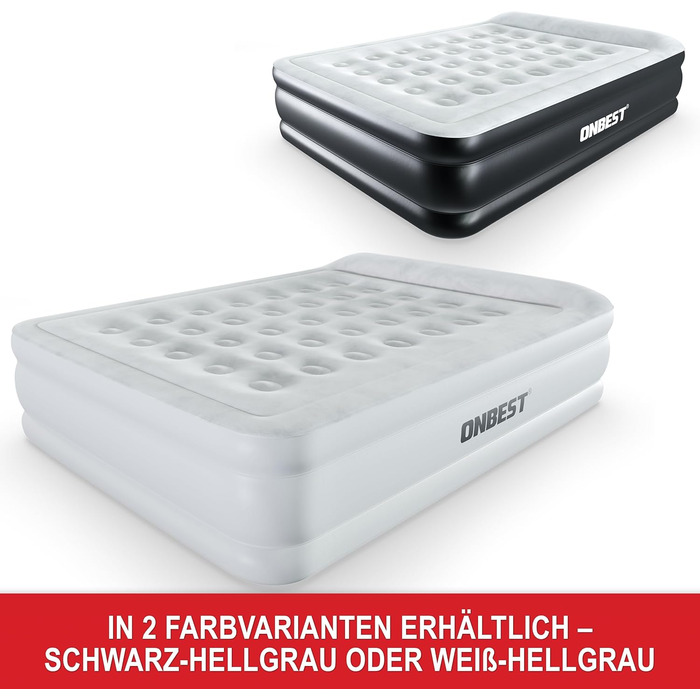 Надувне ліжко самонадувне - для 2 осіб - 203 x 152 x 46 см - з електричним насосом - надувне ліжко для гостей, надувається за 3-5 хвилин - вбудована подушка (Білий)