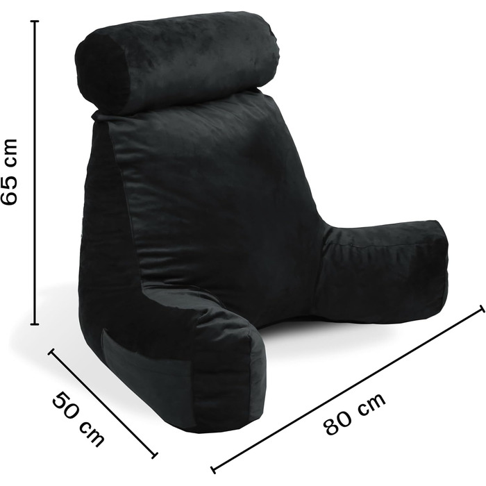 Подушка для читання Bananair - м'яка та комфортна, з підлокотниками та ергономічною спинкою (чорна)