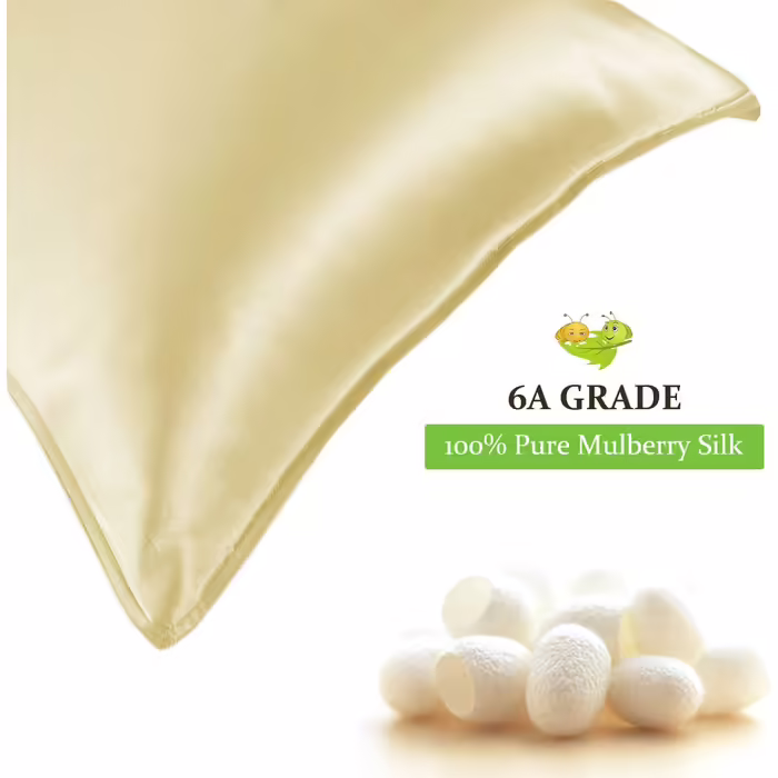 Silk 22 Momme Silk Pillowcase Set of 2, 100% Mulberry Silk Pillowcase for Hair and Skin with Envelope Closure, Soft and Smooth Silk Pillowcase, 50 x 66 cm Yellow Yellow 50x66cm