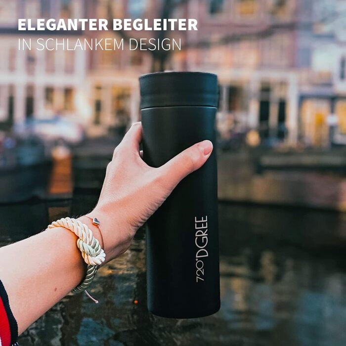 Термокружка 720°DGREE Premium 'PleasureToGo' 450мл, без BPA, не протікає, з нержавіючої сталі, з кришкою, для кави, з ізоляцією, чорна (Onyx Black)