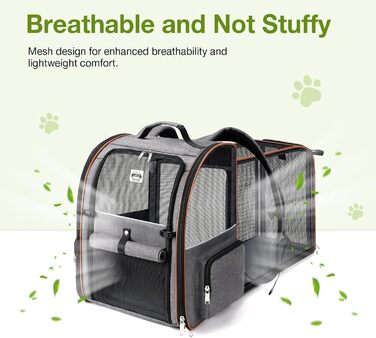 Рюкзак для котів Lekebobor, розширюваний, переноска для домашніх тварин, для маленьких собак та середніх котів до 8 кг, складаний, для подорожей та піших прогулянок, в полоску, 12.6'L x 11.2'W x 16.5'H - L (14.2'L x 11.8'W x 17.3'H - XL, СІРИЙ)