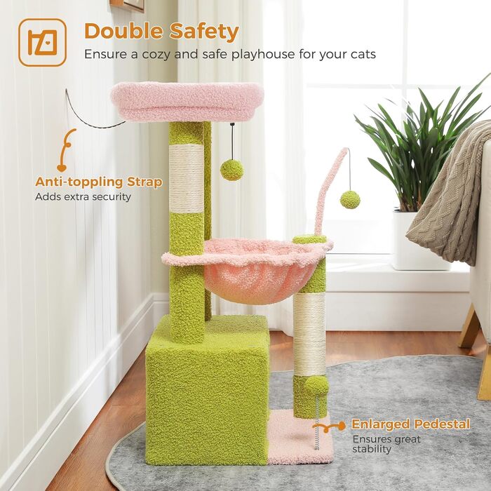 PAWZ Road Крактар для котів з гамаком, котячий комплекс з сизалю, зелений 83 см (рожевий)