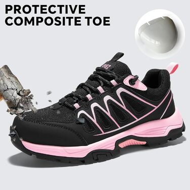 Зручні захисні черевики унісекс для роботи та повсякденного носіння, чоловічі та жіночі, з антипрокольною підошвою, легкі, чорно-рожеві, EU 36-46
