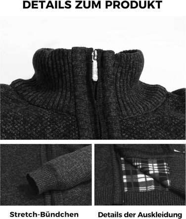 Кардиган чоловічий GESTORE: стильна чоловіча куртка-кардиган, флісова чоловіча куртка, чоловічий светр, сірий колір (XL, чорний)