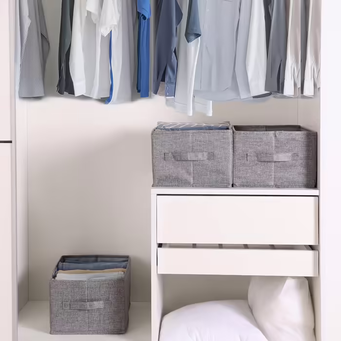 4 Piece Closet Clothes Organizer with Support Board, Foldable Jeans Organizer for Drawers, Washable Compartments, Closet Organizer and Storage Baskets for Jeans, 5 + 7 Grids, Grey (4 x 5 Compartments)