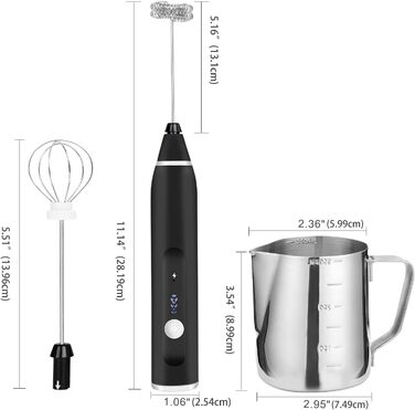 Електричний пінозмішувач для молока FITNATE з USB, 12V, 3 режими, 2 вінчики, кава, капучино, лате, гарячий шоколад
