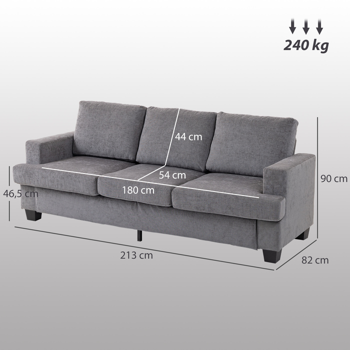 HOMCOM 3-Seater Sofa - A comfortable and stylish sofa for your living room, featuring a fabric upholstery, sturdy steel frame, and plush cushioning. Available in Grey.