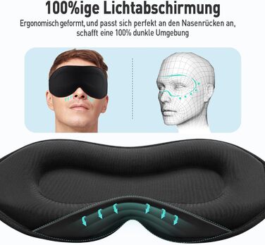 Маска для сну Umisleep для тих, хто спить на боці, з 3D-кишеньками для очей та регульованим гумовим ремінцем, блокує світло та дихає, підходить для чоловіків та жінок, для подорожей та йоги, чорна