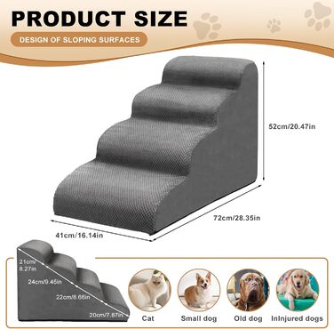Сходинки для собак маленьких порід Otauoaea: 4 сходинки, протиковзкі, для диванів та ліжок, знімний чохол, сірий колір