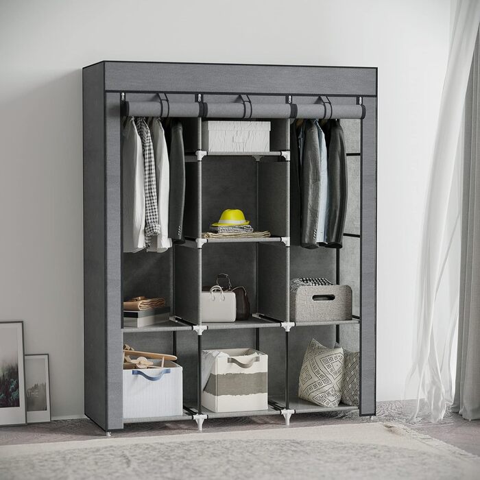 HOMCOM Closet Fabric Wardrobe with Drawers, Clothes Rail and Zipper, Fabric Clothes Storage Unit Folding Wardrobe for Bedroom, Dressing Room, 102 x 42.5 x 162.5 cm, (Dark Grey, 125L x 43W x 162.5H cm)