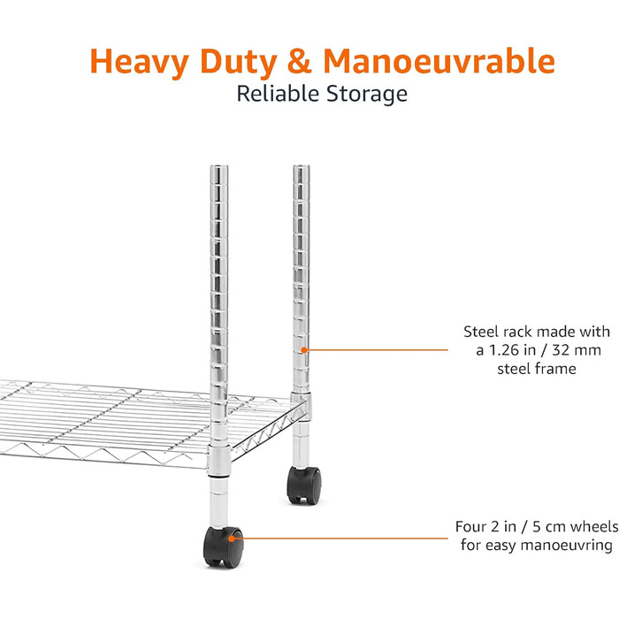 Amazon Basics Clothes Rack with Upper and Lower Shelves, 91 x 45.6 x 180.2 cm (Chrome, Single)