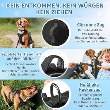 Шлейка для собак маленьких та середніх порід, легка та дихаюча, не тягне, з ручкою, світловідбиваюча, нейлон, з переднім кріпленням, для прогулянок та повсякденного використання, чорна, розмір S