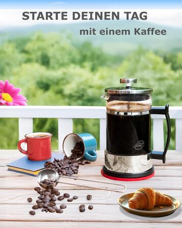 Френч-прес скляний 0,6 л з нержавіючої сталі - набір для приготування кави з запасним фільтром та ложкою - ручна кавомашина для кави та чаю