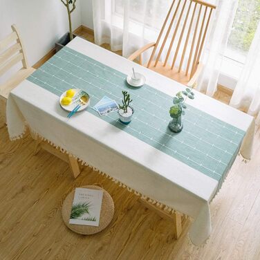JaeMoose Washable Tablecloth Outdoor Washable Outdoor Tablecloth Tassel Tablecloth Rectangular Tablecloth Cotton Linen Tablecloth Suitable for Home Kitchen Decoration