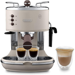 Кавомашина еспресо De'Longhi Icona Vintage ECOV 311.BG – ретро дизайн, ручний капучинатор, для кави та ESE Pads, об'єм 1,4 л, бежевий колір