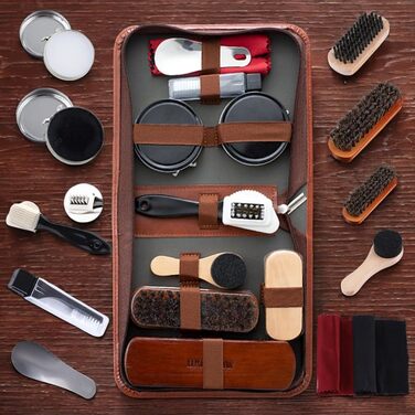 FGXY Shoe Care Set, 11-Piece Shoe Care Kit Shoe Polishing Travel Set with Brush Horsehair Shoe Cream Wood Applicator Brushes Shoehorn (11 Pcs)