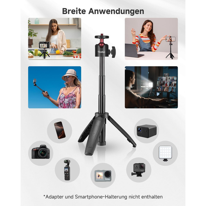 Штатив для смартфона Rollei з автоматичним відстеженням обличчя та вбудованим акумулятором для TikTok Live Streaming (міні-штатив)