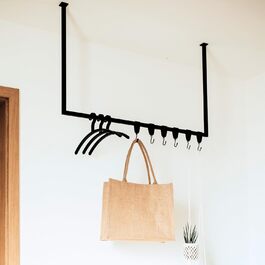 Ceiling-Mounted Clothes Rail, Black Metal - Wardrobe Rail, Ceiling-Mounted, 30 kg Load Capacity - Handmade & Powder-Coated - Hanging Clothes Rail, W80cm x H60cm