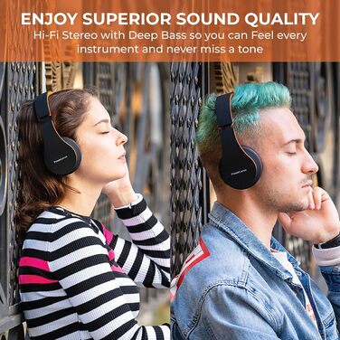 PowerLocus Бездротові навушники Over-Ear з Bluetooth, Hi-Fi стерео, FM радіо, Micro SD/TF, мікрофоном та зручними амбушюрами (Чорний/Помаранчевий)