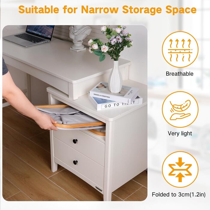 Efluky Foldable Laundry Basket 50L, Bamboo Fabric Foldable Storage Basket, Collapsible Storage Basket, Laundry Baskets for Bedroom Bathroom (Light Grey)