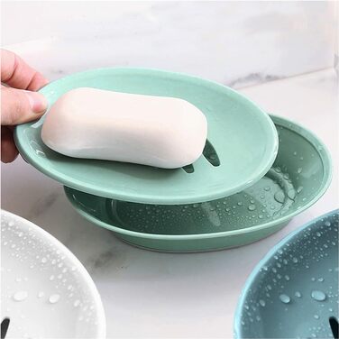 Набір з 3 мисок для мила з піддоном, мильниця, легке очищення, запобігає розмоканню мила для душу, ванної кімнати, кухні, білий, синій, зелений