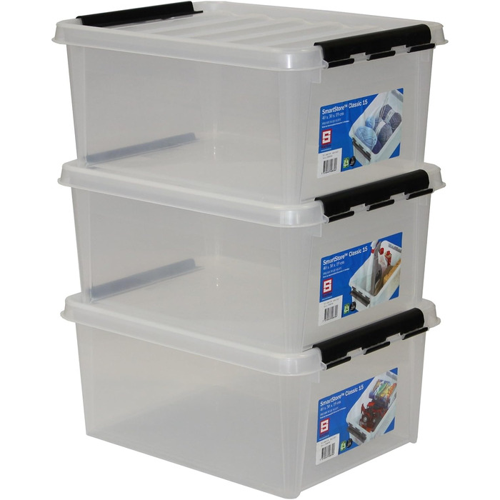 SmartStore 35083903 3-Piece Clipbox Smart Store Classic 15, 14 Liter, transparent