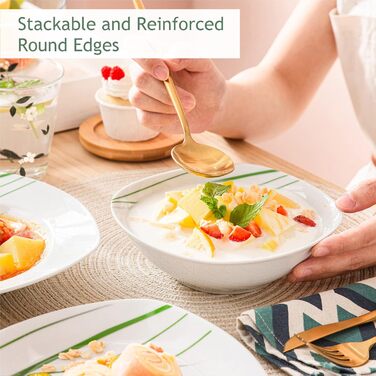 VEWEET Сервіз столовий 'Aviva' з порцеляни, 60 предметів | Комплектний сервіз для 4-12 осіб (24 предм.) | Тарілки, супові тарілки, десертні тарілки, чашки та блюця