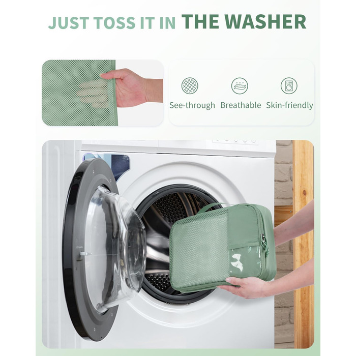 Органайзери для валізи ECOHUB, набір 6 шт. з ID-міткою, екологічні, для подорожей, дихаючі, патент pending (зелений)