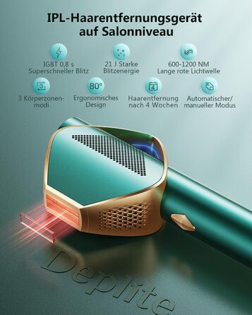 Пристрій для епіляції IPL з IGBT-технологією: швидка та ефективна епіляція для жінок та чоловіків. Підходить для обличчя, зони бікіні, тіла, ніг та під пахвами. Максимальна енергія 21J, 600-1200NM.
