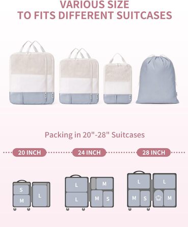 Набір органайзерів для валізи Narwey (6 шт.) - Кубики для пакування з компресією, Salbeigrün (бежевий)