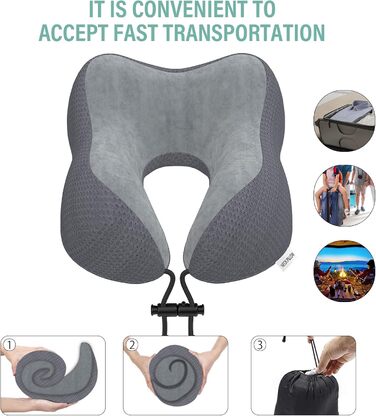 Подушка для шиї у подорожах: м'яка подушка з memory foam для автомобіля, літака, офісу та дому (темно-сіра)