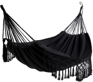 Гамак для дому та вулиці Boho макраме подвійний великий бавовняний м'який для двох осіб 200x150 см, до 200 кг (Чорний)