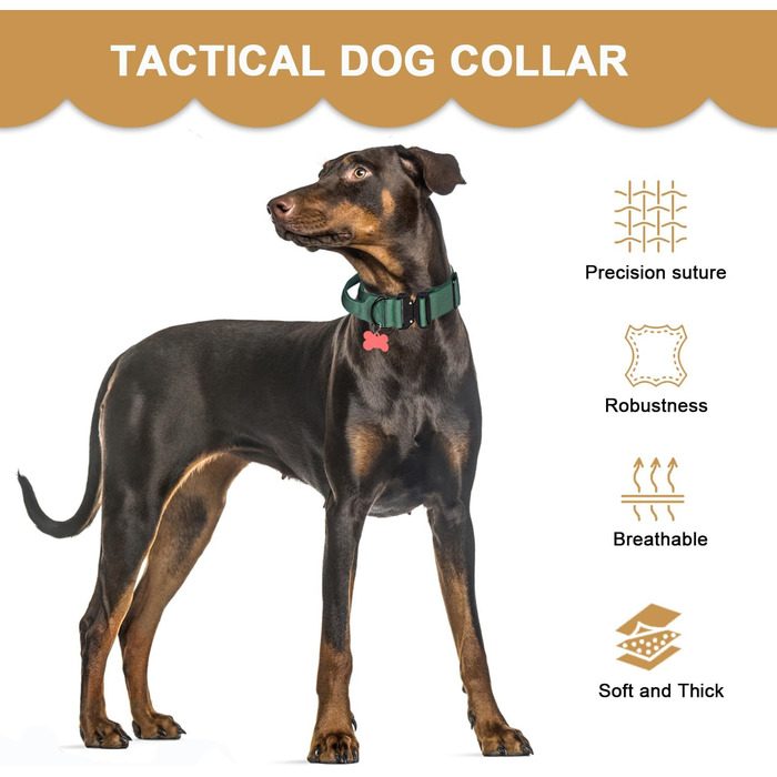 Тактичне нашийник для собак з ручкою, XL, зелений. Міцний, регульований, з металевою застібкою та неопреновою підкладкою