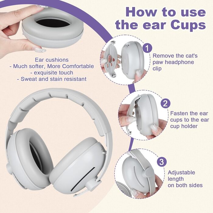 Навушники для захисту від шуму для немовлят 2-в-1, 25dB, до 48 місяців, регульоване антиковзне обличчя, м'які та легкі, для сну, подорожей, гучних місць