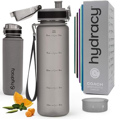Пляшка для води Hydracy з соломинкою та міткою часу 2л - Сріблясто-сіра - BPA-free, спортивна, герметична, без конденсату