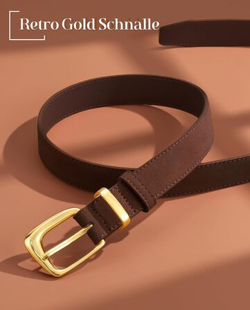 Жіночий шкіряний ремінь VONMELLI вінтажний, регульований ремінь на талію для суконь, джинсів, костюмів з модною золотою пряжкою (кава, 91-101 см)