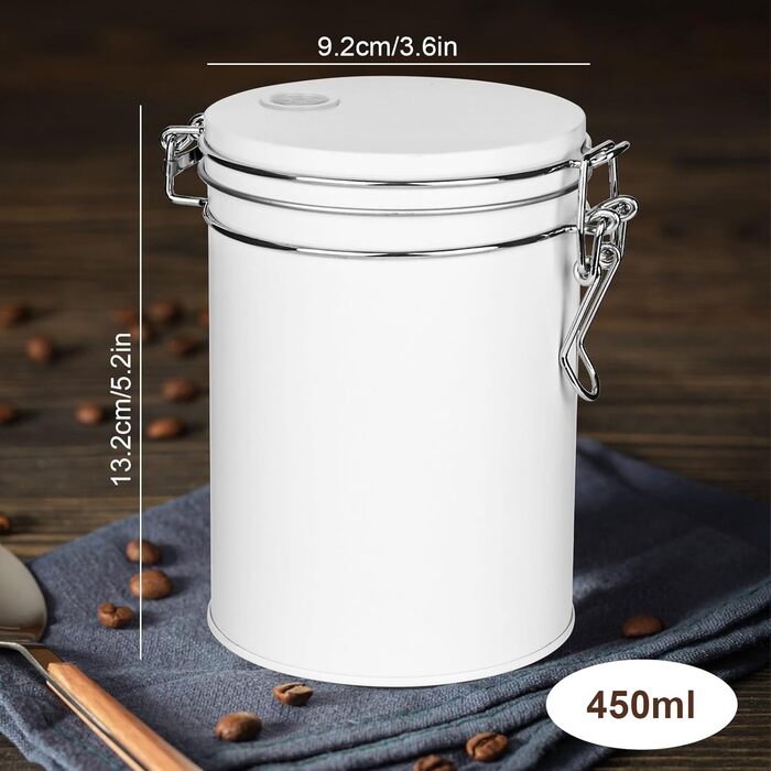 Кавова банка з нержавіючої сталі 450 мл з клапаном, вакуумна, для кави, чаю, горіхів, какао, зберігання (біла)