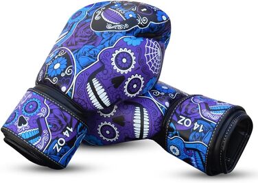 Buddha Fight Wear Luzbel Boxing Gloves - Muay Thai & Kickboxing - Premium PU Leather - Odor Resistant - Reinforced Stitching - Various Designs (16oz, Purple)