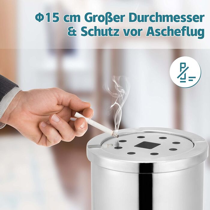 Металевий переносний попільничка Standaschenbecher з кришкою для внутрішнього та зовнішнього використання. Ідеально підходить для входу, виготовлений з нержавіючої сталі.