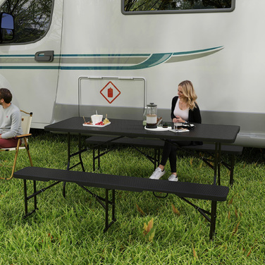 Outsunny 3-Piece Picnic Table and Bench Set, Folding, Plastic & Metal, Black