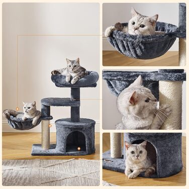 Feandrea Cat Tree, Small Cat Tree, Multi-Level, 68 cm, Smoke Gray PCT59G