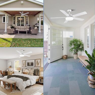 Стеляний вентилятор Newday 153 см з підсвіткою та пультом керування, 5 лопатей, DC мотор, реверс, пам'ять, регулювання яскравості (білий)