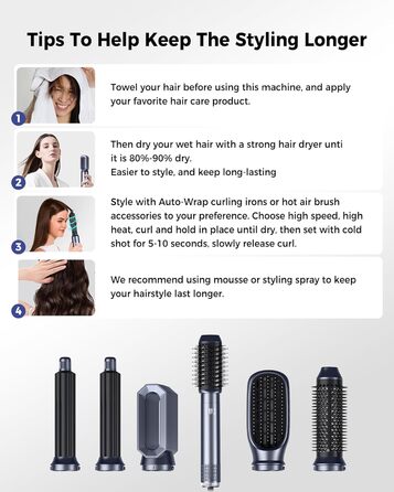 OKWRAP Haarstyler 5-в-1: Airbrush, фен, локони, випрямляч. Набір для волосся з LCD-дисплеєм (блакитний)