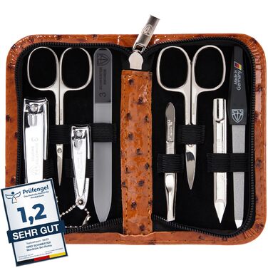 Набір для манікюру 'Roma' від DREI SCHWERTER: 8 інструментів (ножиці, щипці, пилочки, інструмент для чищення) - колір коньяк/straussoptik